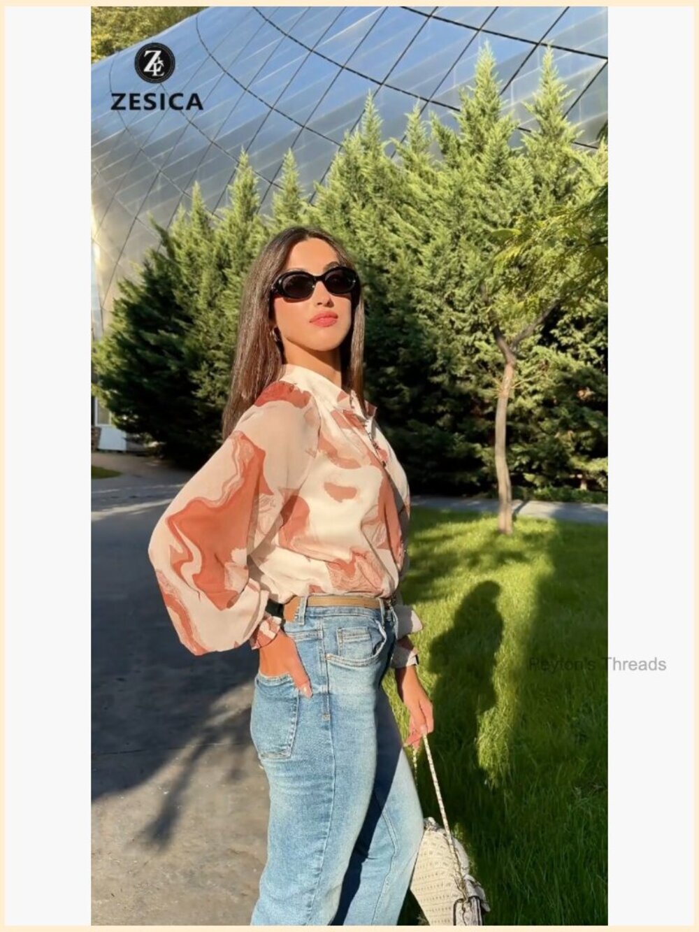 Floral Print Long Sleeve Button Down Boho Oversized Blouse - Picture 7 of 7
